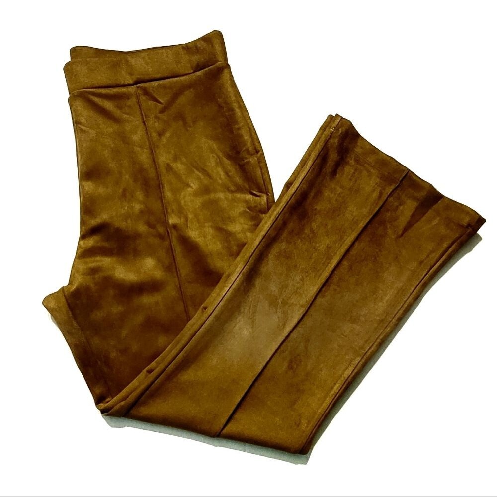 Matty M Women's XXL High Rise Bootcut Faux Suede Stretch Pants Spice Brown NWT - Picture 2 of 13